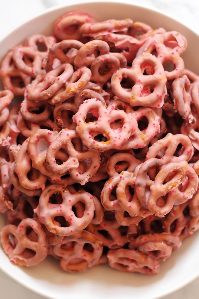 White Chocolate candy cane covered pretzels