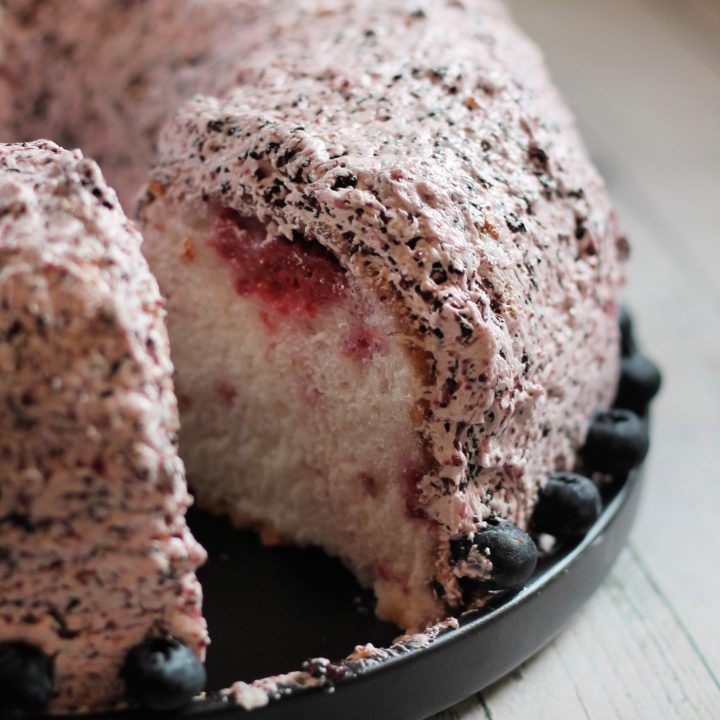 Angel Food Cake with Blueberry Buttercream