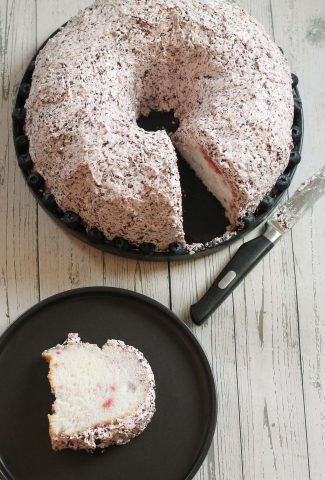 angel food cake with blueberry butter cream