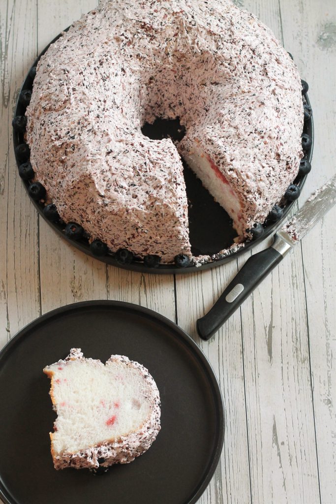 angel food cake with blueberry butter cream